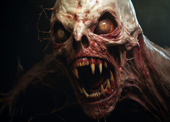 Horror Monster Kreatur mit fürchterlichen Zähnen - obrazy, fototapety, plakaty