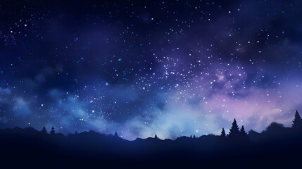 Fototapeta na wymiar Starry Night Sky Over Silhouetted Mountains and Forest.