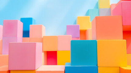 Colorful Geometric Blocks Abstract Background with Pastel Tones