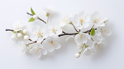Obraz premium Delicate White Cherry Blossom Branch on Light Background