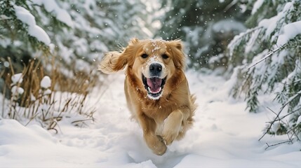 Golden Retriever Playing in Snowy Wonderland