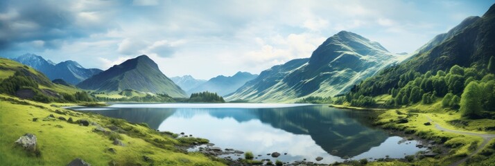 Lake and mountain panorama landscape