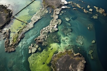 aerial view of contaminated waters in river