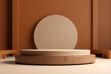 beige minimal podium with circle shape 3d render for cosmetics or product photography background
