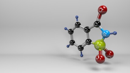 Saccharin molecule. Molecular structure of widely commercialized non-nutritive sweetener.
