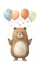 Obraz na płótnie Canvas A brown bear holding a bunch of balloons