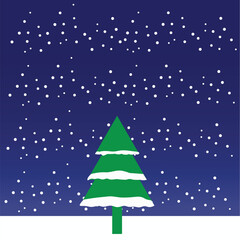 christmas tree with snow on blue background