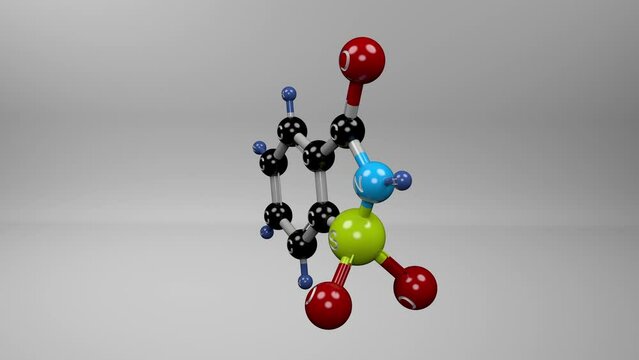Saccharin molecule. Molecular structure of widely commercialized non-nutritive sweetener.
