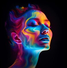 Fototapeta na wymiar colorful neon woman face, art design 