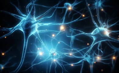 Obraz premium neural cells with luminous dots, biology background