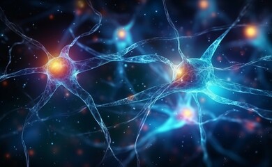neural cells with luminous dots, biology background