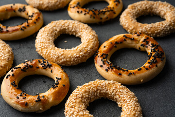 Turkish snack kandil bagel on black background