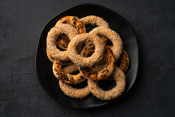 Turkish snack kandil bagel on black background