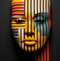  face art illustration abstract background with stripe, design  3d 