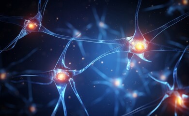 neural cells with luminous dots, biology background