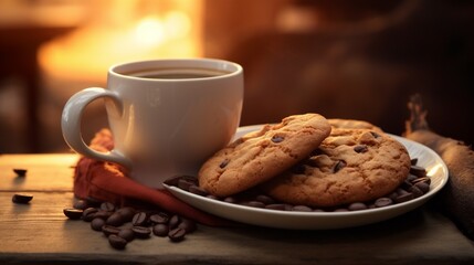 Cookie and Coffee: Pair the chocolate chip cookies with a cup of coffee or hot chocolate on the vintage wooden table.