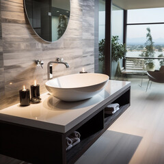 Stylish white sink in modern bathroom interior design