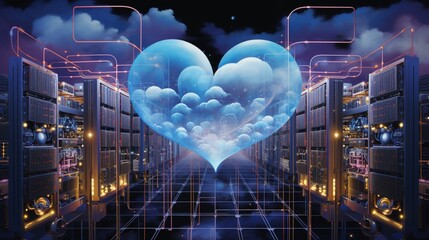 an elegant close-up of cloud infrastructure and data servers, symbolizing the heart of this transformative technology
