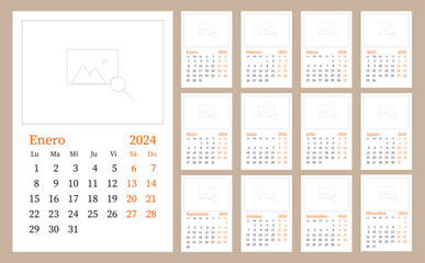 Calendar in Spanish for 2024 by month. Wall calendar.