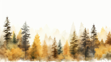 Fototapeta na wymiar Winter Wonderland - A Serene Watercolor Landscape of Snow-Covered Trees