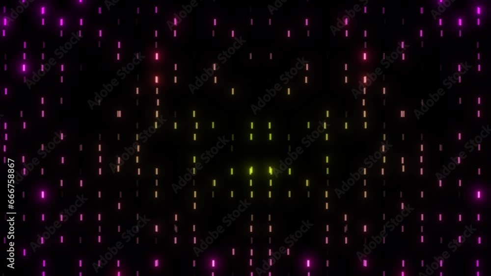 Aufkleber digital glowing high tech square dot moving on black background. animation of high tech square dot d