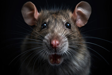Cute mouse looking at camera. Portrait of rodent, close up