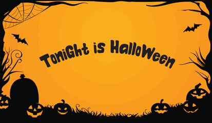 Vector background for Halloween invitation or banner. Funny pumpkins on a cemetery background and with space for your text.
