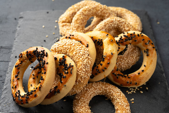 Turkish snack kandil bagel on black background
