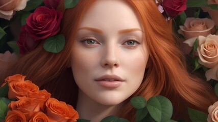 ginger woman with roses