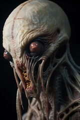 Portrait of a colorful scary alien nightmare monster. Menacing monster alien looking at the camera. Generative AI illustration	