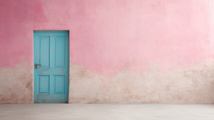 The dilapidated wall of the building and the wooden door require major repairs. Facade of a house with damaged plaster. Photophone for retro shooting. Illustration for cover, card, interior design.