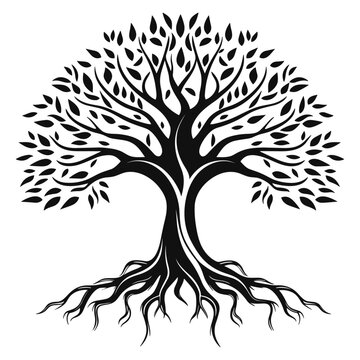 Yggdrasil tree, tree with roots, vector isolated on white background, vector illustration ai generated