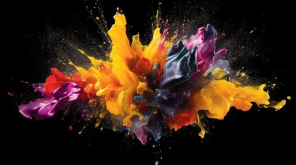 Bold and dynamic paint splashes on a black background. AI generated