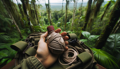 person in the jungle with a grenade