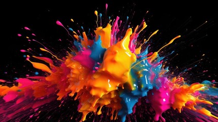 High-impact neon paint splashes on a black background. AI generated