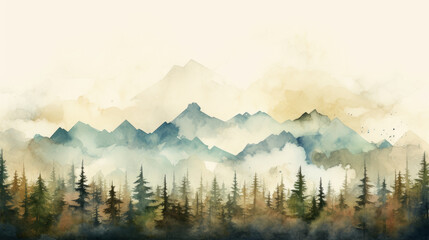 A serene landscape of a mountainous forest