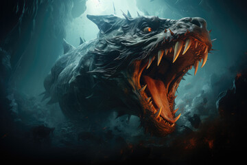 A deep ocean trench concealing the secrets of sea serpents and underwater dragons. Generative Ai.