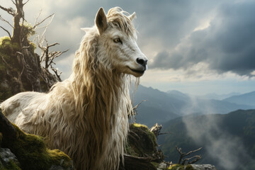 A mountaintop shrouded in mist, where sightings of unicorns have ignited folklore for centuries. Generative Ai.