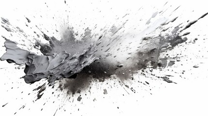 Monochromatic gray paint splashes on a white background. AI generated