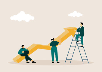 Goal-focused, increase motivation, way to achieve the goal, support and teamwork, help in overcoming obstacles, vector illustration