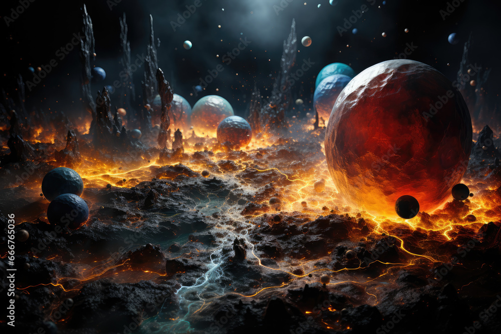 Aufkleber a depiction of a universe where matter exists in forms beyond our comprehension, pushing the boundar