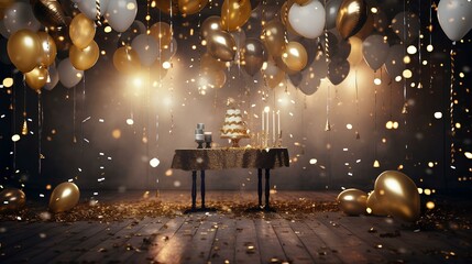 Obraz premium New Year celebration themed background banner decorated with several New Year items