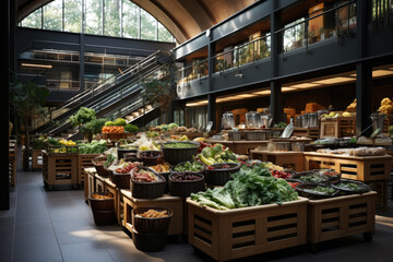 A zero-waste grocery store where shoppers bring their reusable containers, reducing packaging waste. Generative Ai.