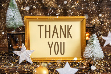 Frame With Text Thank You, Gold, Glittering Winter Decor