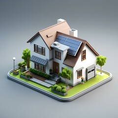 3d rendering of a house with solar panels