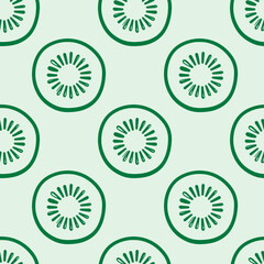 Kiwi slices seamless pattern. Cute green kiwi slices. Citrus fruit doodle background. Summer bright colors, juicy fresh background, design elements.