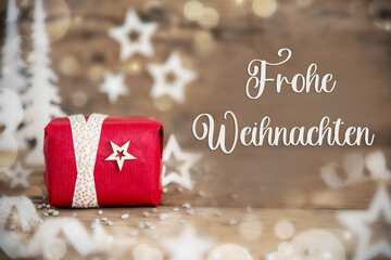 Text Frohe Weihnachten, Means Merry Christmas, With Christmas Gift, Winter Decor