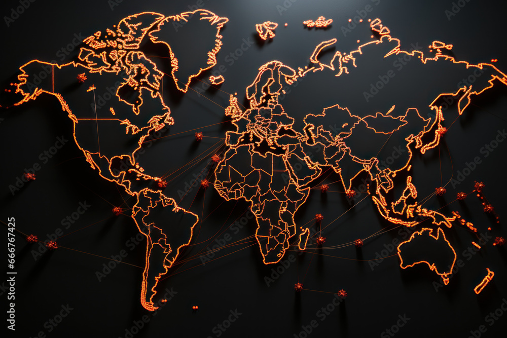 Poster a global map with regions affected by food insecurity marked in red, emphasizing the urgency of addr