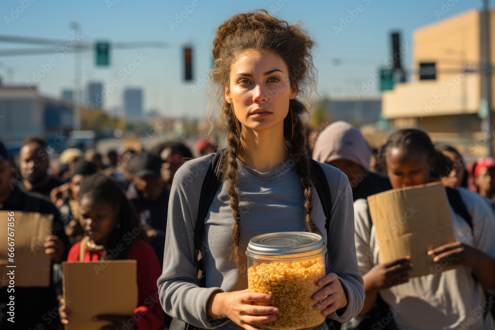 Wall mural A protest advocating for equitable food distribution and the elimination of food deserts in underserved communities. Generative Ai.