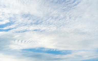 Fototapeta premium Blue Sky with White Clouds, Sunny Cloudy Sky Texture Background, Fluffy Clouds Pattern, Sunny Cumulus